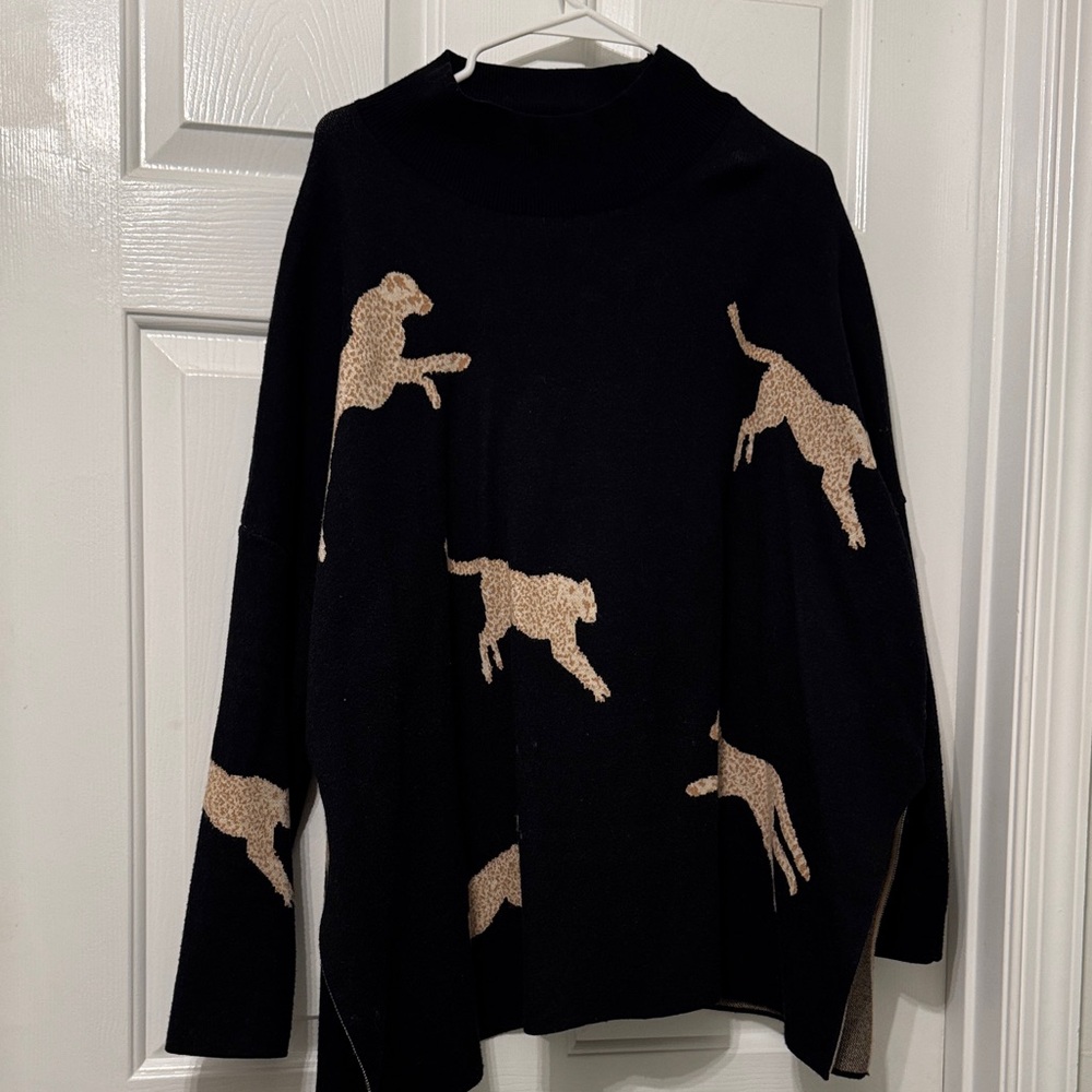 Entro Black Sweater with Tan Animal Pattern